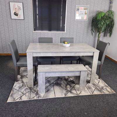 Modern Stone Grey Effect Dining Table with 4 Chairs and A Bench - Stone Grey Effect