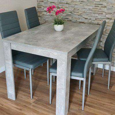 Grey dining kitchen Table and 6 Grey Metal Chairs - Stone Grey