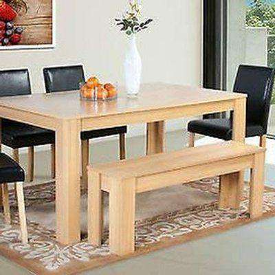 Modern Wooden Oak Dining Table and 4 Black Chairs and Bench - Black / Table, 4 Chairs, Bench