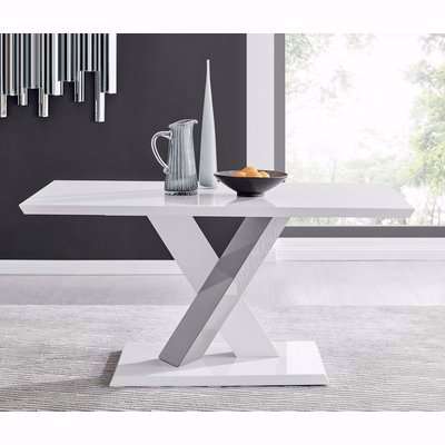 Monza 6 Seat White High Gloss Dining Table with Grey Accent - White
