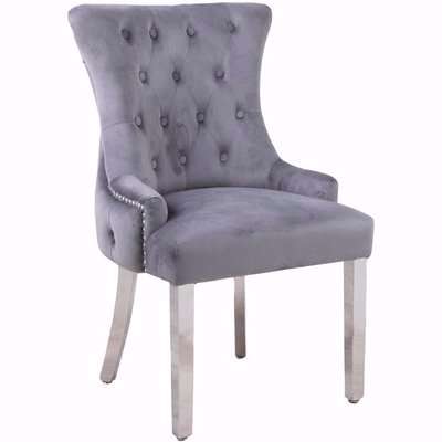 Neo Studded and Tufted Velvet Dining Chair  - Grey