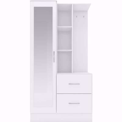 Nevada Mirrored Open Shelf Wardrobe - White Gloss / White Gloss