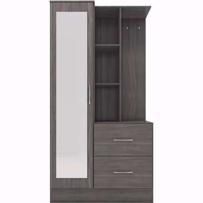 Nevada Mirrored Open Shelf Wardrobe - Black Wood Grain / Black Wood Grain
