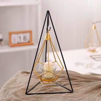 Nordic Geometric Golden Metal Mesh Candlestick Tealight Candle Tabletop Decor - Black