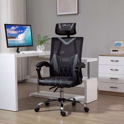 Office Chair Adjustable Height Desk Chair with Rotate Headrest - Black