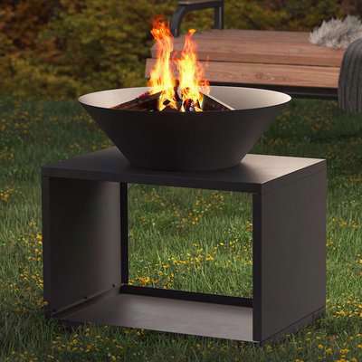 Outdoor Fireplace Firewood Log Storage Fire Pit Burner Steel Garden Heater - Black