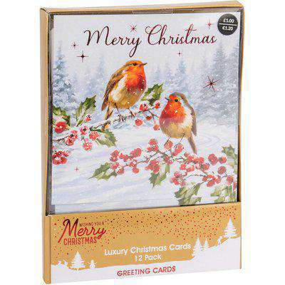 Pack of 12 Luxury Robin Christmas Cards