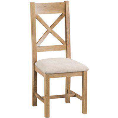 Pair of Bisbrooke Country Cross Back Chairs with Fabric Seat - Medium Oak