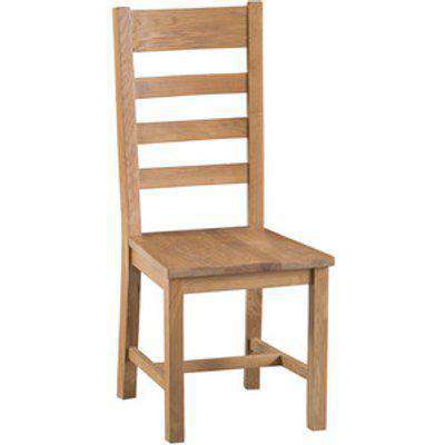 Pair of Bisbrooke Country Ladder Back Chairs with Wooden Seat - Medium Oak