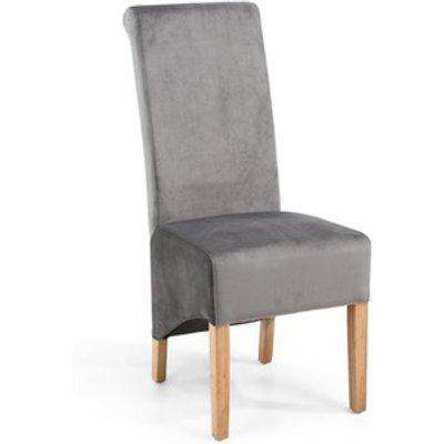 Pair Of Krista Roll Back Brushed Velvet Grey Dining Chair - Grey