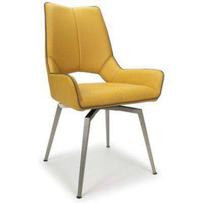 Pair Of Mako Swivel Leather Effect Yellow Dining Chair - Yellow