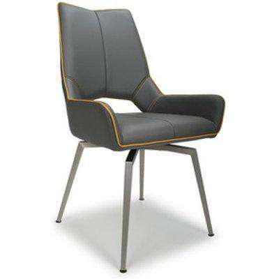 Pair Of Mako Swivel Leather Effect Graphite Grey Dining Chair - Grey