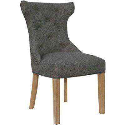 Pair of Winged Button Back Chairs with Metal Ring Dining Chair - Dark Grey