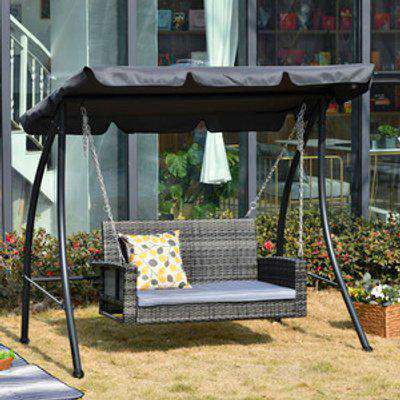 2 Seater Patio Rattan Swing Chair - Mixed Grey
