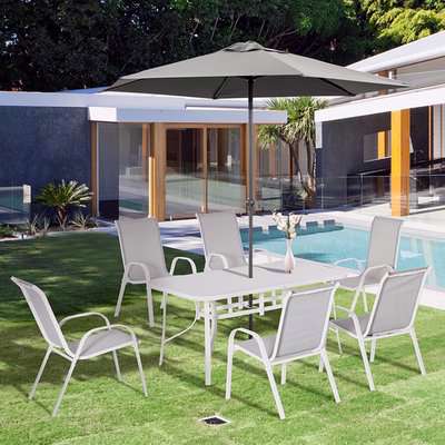 7 PCS Outdoor Dining Set with Table and Chairs - White, Grey