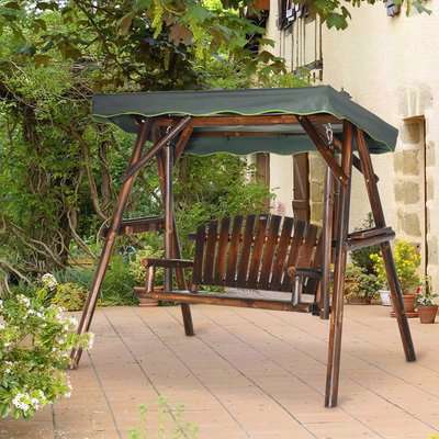 2-Person Garden Swing Chair Outdoor Hanging Wooden Bench  - Carbonized