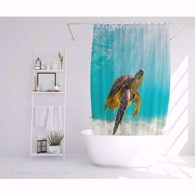 Photo of Sea turtle in the Galapagos island Designer Shower Curtain - Blue