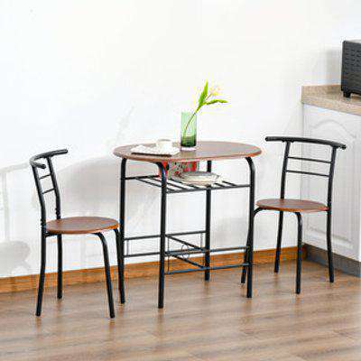 3 Piece Dining Set 2 Chairs, Table with Metal Frame Polished Seats  - Black