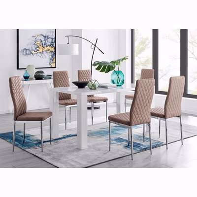 Pivero Dining Table and 6 Milan Chairs Set - Cappuccino