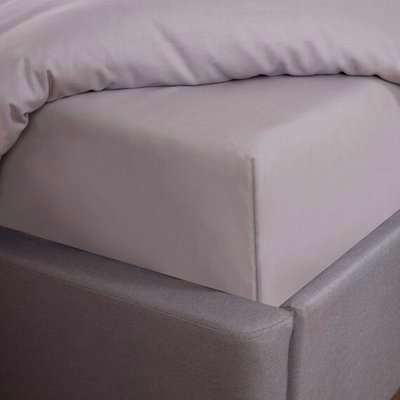 Plain Polycotton 50/50 Elasticated Fitted Bed Sheet - Silver / Single
