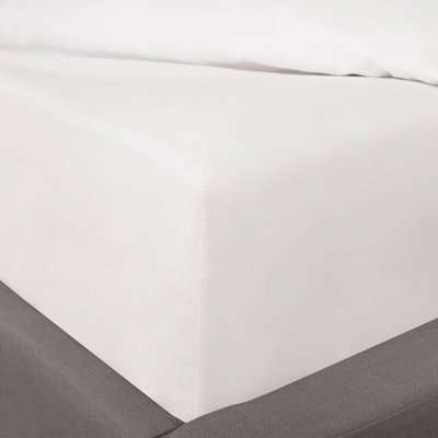 Plain Polycotton 5050 Elasticated Fitted Bed Sheet - White / Super King