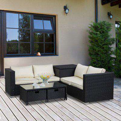 Rattan Wicker Garden Furniture Patio Sofa - Black