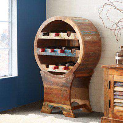 Reclaimed Boat Wood Bar Cabinet Wine Rack - Multicolour