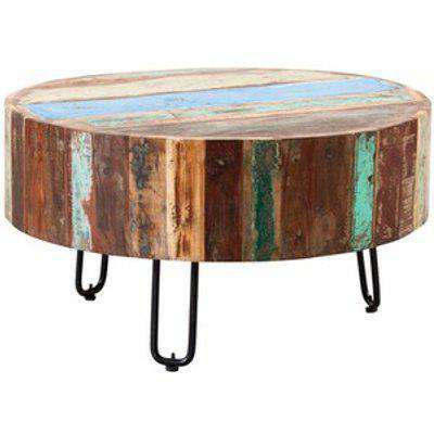 Reclaimed Boat Wood Round Drum Coffee Table - Multicolour