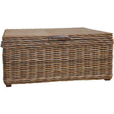 Rectangular Storage Trunk With Leather Handles  - Wicker