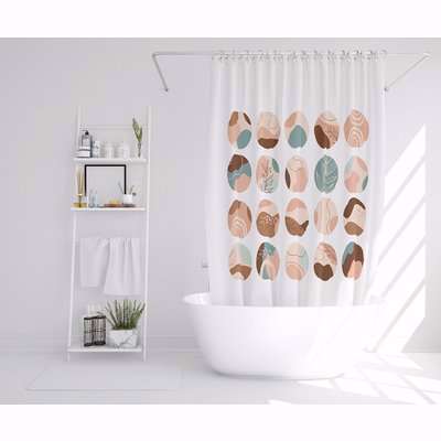 Round Texture And Floral Icons In Pastel Colours Designer Shower Curtain - White