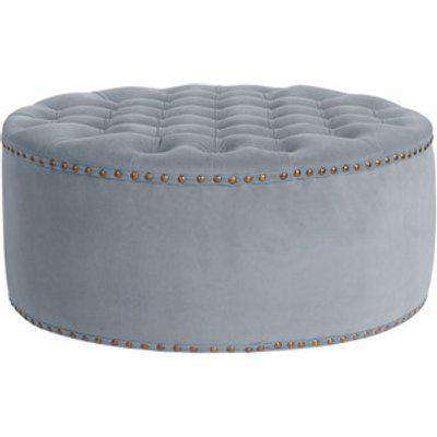 Round Frosted Velvet Ottoman Footstool - Grey / 70cm