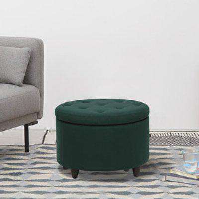 Round Velvet Storage Ottoman - Green / 60cm