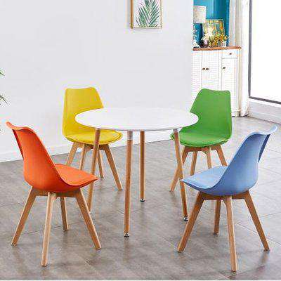 Round White Wood Dining Table and 4 Colorful Chairs Set - White