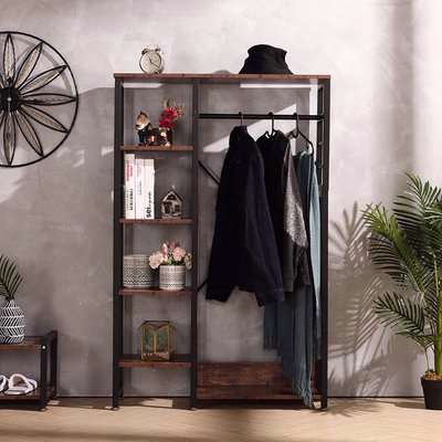 Rustic Industrial Open-type Wardrobe Clothes Rail - Brown