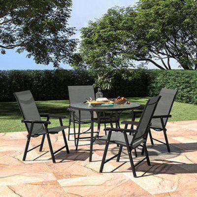 4 Seaters Coffee Table Set - Black / 4 x Chairs; 1 x Table / 35.6kg / Round / 66cm