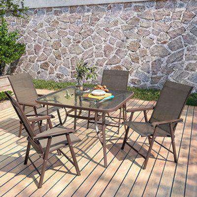 4 Seaters Coffee Table Set - Brown / 4 x Chairs; 1 x Table / 37.6kg / Square / 66cm