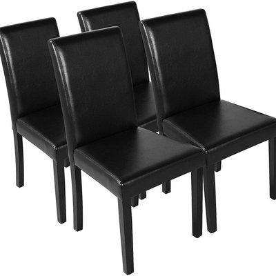 Set of 4pcs Black Dining Room Faux Leather Chair - Black