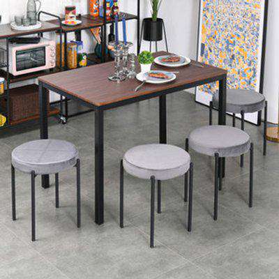 Set of 4 Round Fabric Dining Chairs - Grey