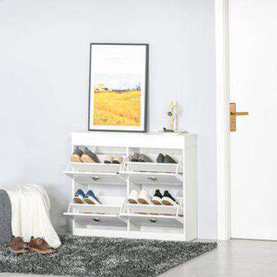 Shoe Cabinet with 4 Flip Drawers, Adjustable Shelf  - White