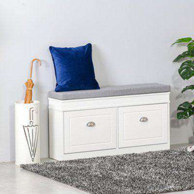 Shoe Storage Bench with Seat Cushion and 2 Drawers - White and grey