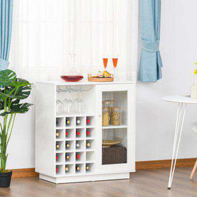 Sideboard Wine Cabinet with Glass Holder and 20 Bottle Wine Rack - White