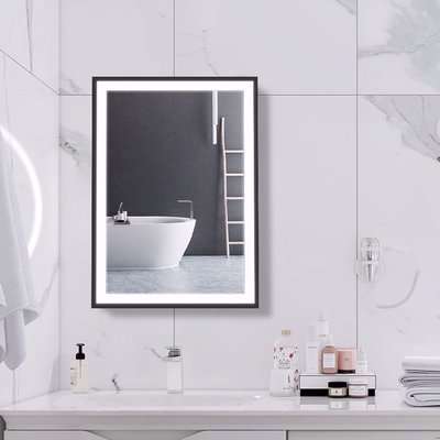 Sliding Door LED Bathroom Mirror Cabinet Wall Mounted With Storage Shelf - White