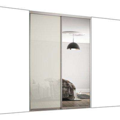 Spacepro Frame With Glass & Mirror 762MM Contour Sliding Door Kit - Arctic White Glass / 2