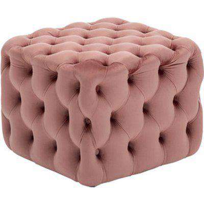 Square Velvet Buttoned Footstool - Grey Pink
