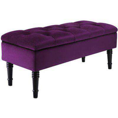 Velvet Storage Ottoman Bench Seat Upholstered Bedroom Footstool - Purple