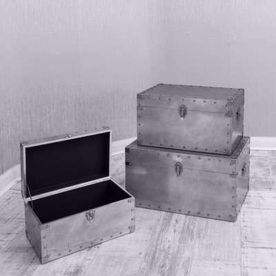 Studded Aluminium Trunk Set of 3 Boxes - Silver