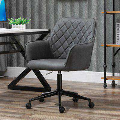 Swivel Leather-Feel Office Chair With Wheels - Grey