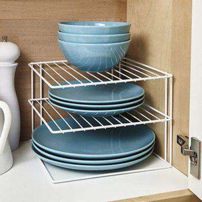 3 Tier Plate Organiser For Kitchen Cupboard Or Worktop in White - White