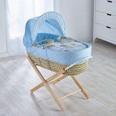 Tiny Ted Blue Moses Basket with Natural Opal Folding Stand