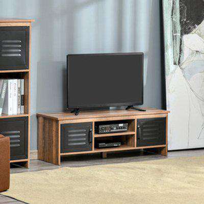TV Stand Media Unit Cabinet with Open Drawers Wire Hole - Brown and black